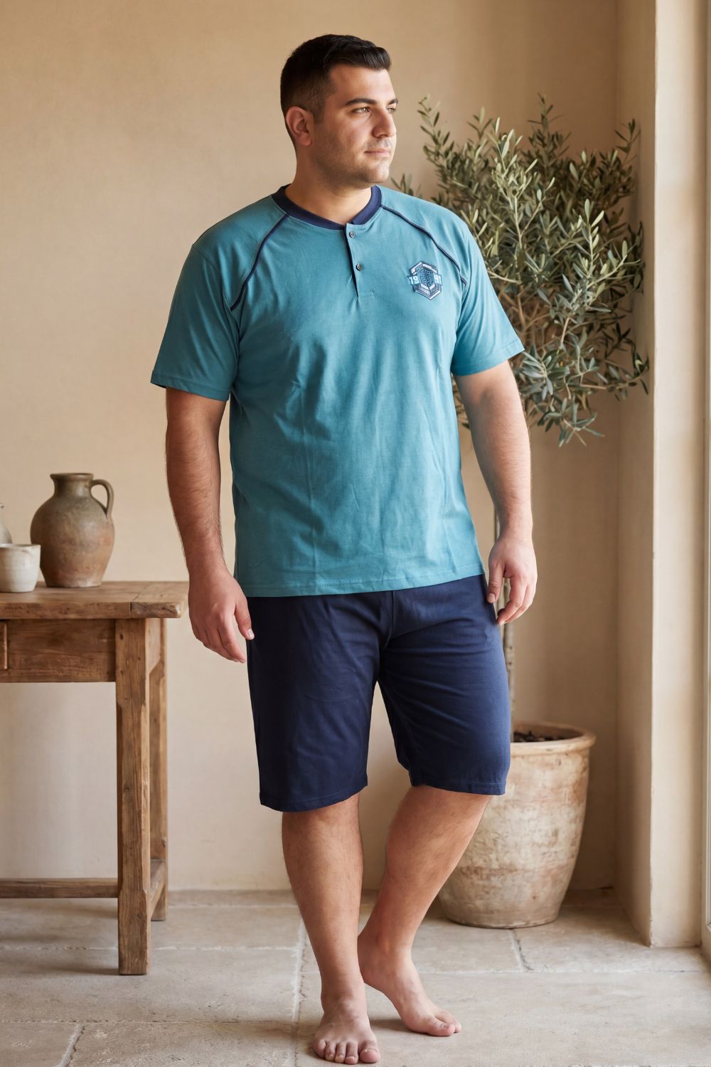 Ανδρική Βαμβακερή Πιτζάμα Καλοκαιρινή Plus Size CR0915 - ΒΕΡΑΜΑΝ, 3XL - Image 5