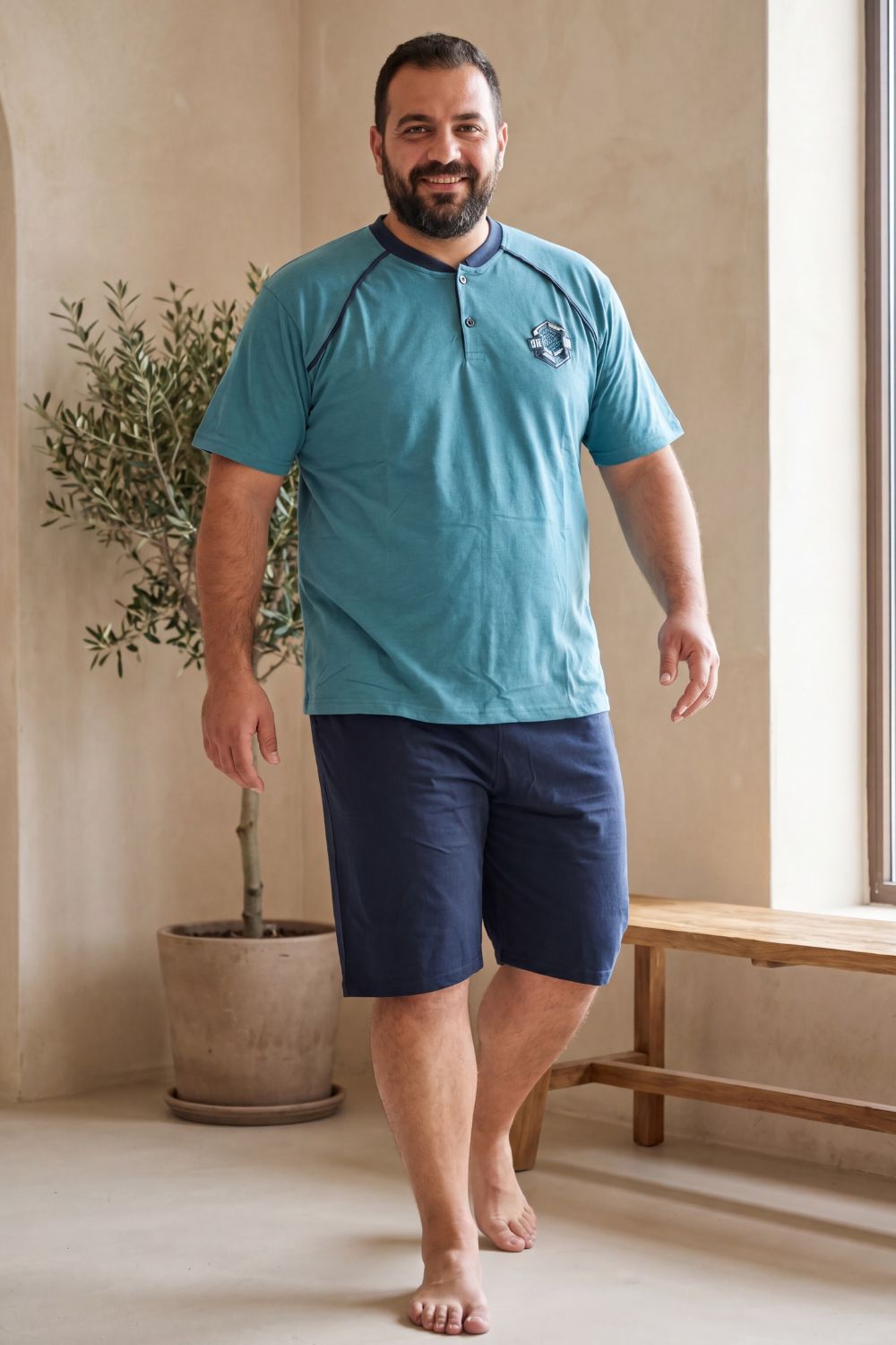 Ανδρική Βαμβακερή Πιτζάμα Καλοκαιρινή Plus Size CR0915 - ΒΕΡΑΜΑΝ, 3XL - Image 2