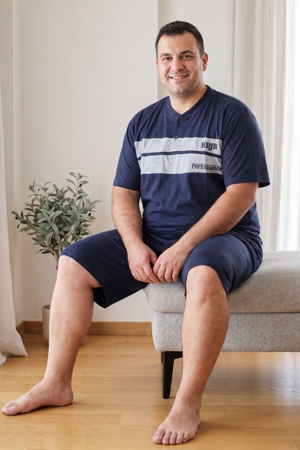 Ανδρική Βαμβακερή Πιτζάμα Καλοκαιρινή Plus Size DR0835 - ΜΠΛΕ ΣΚΟΥΡΟ, 5XL - Image 2