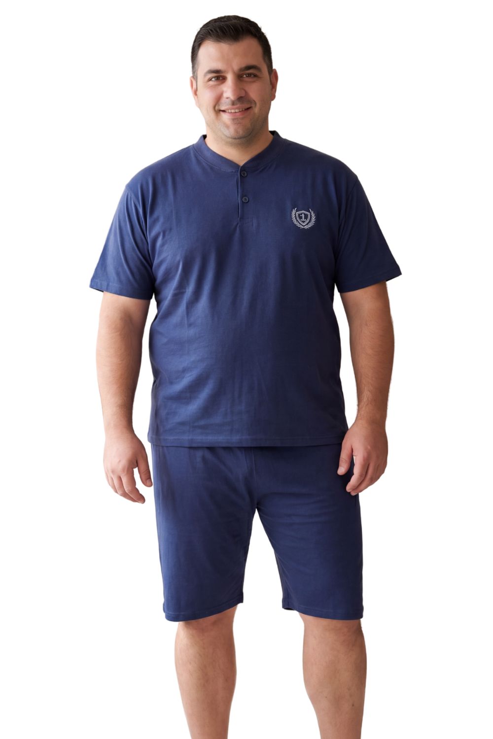 Ανδρική Βαμβακερή Πιτζάμα Καλοκαιρινή Plus Size RC1065 - ΜΠΛΕ ΣΚΟΥΡΟ, 4XL - Image 3