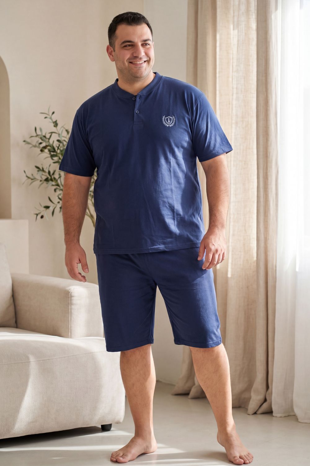 Ανδρική Βαμβακερή Πιτζάμα Καλοκαιρινή Plus Size RC1065 - ΜΠΛΕ ΣΚΟΥΡΟ, 4XL - Image 5