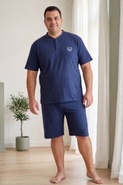 Alternative view of Ανδρική Βαμβακερή Πιτζάμα Καλοκαιρινή Plus Size RC1065 - ΜΠΛΕ ΣΚΟΥΡΟ, 3XL