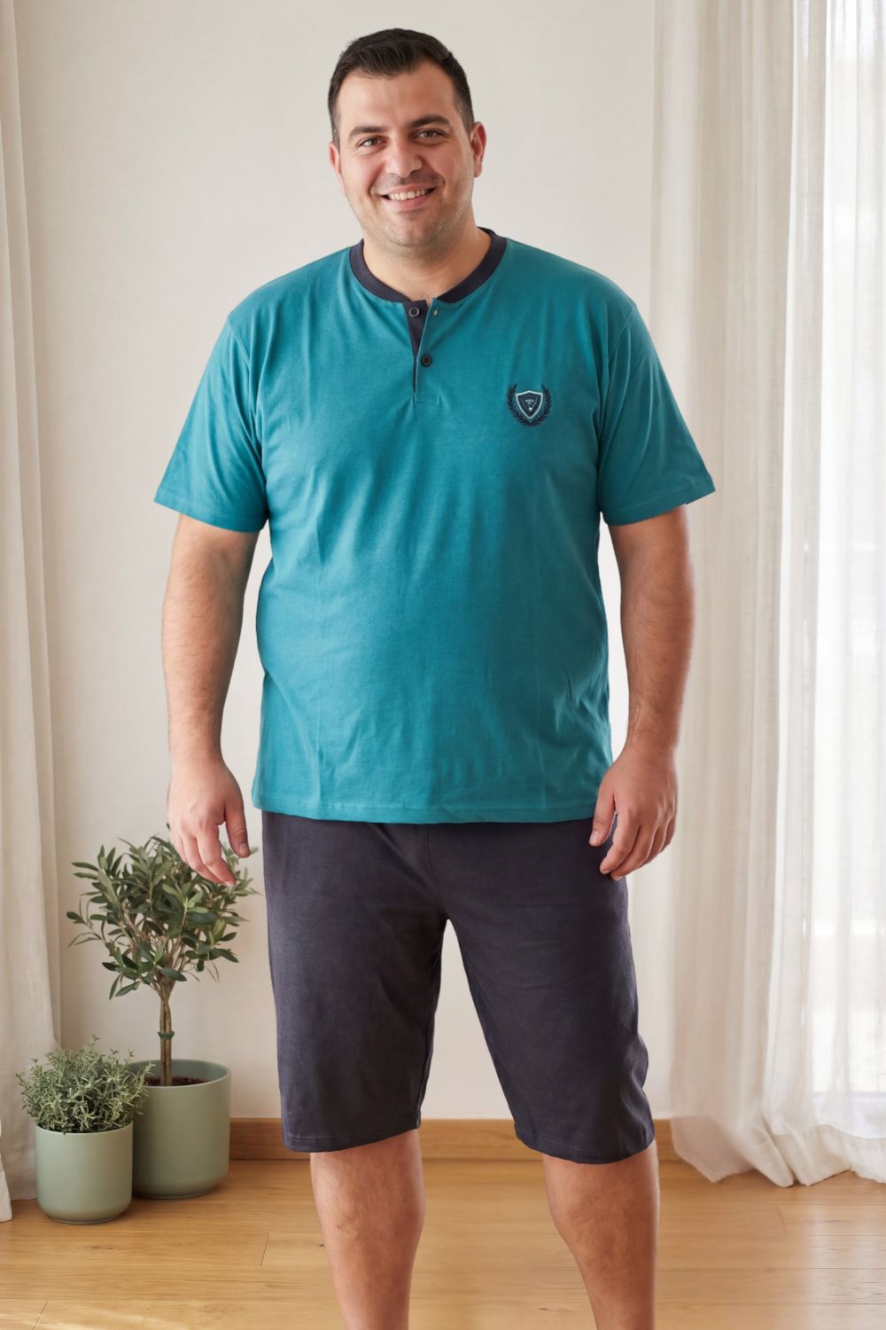 Ανδρική Βαμβακερή Πιτζάμα Καλοκαιρινή Plus Size RR1065 - ΒΕΡΑΜΑΝ, 5XL