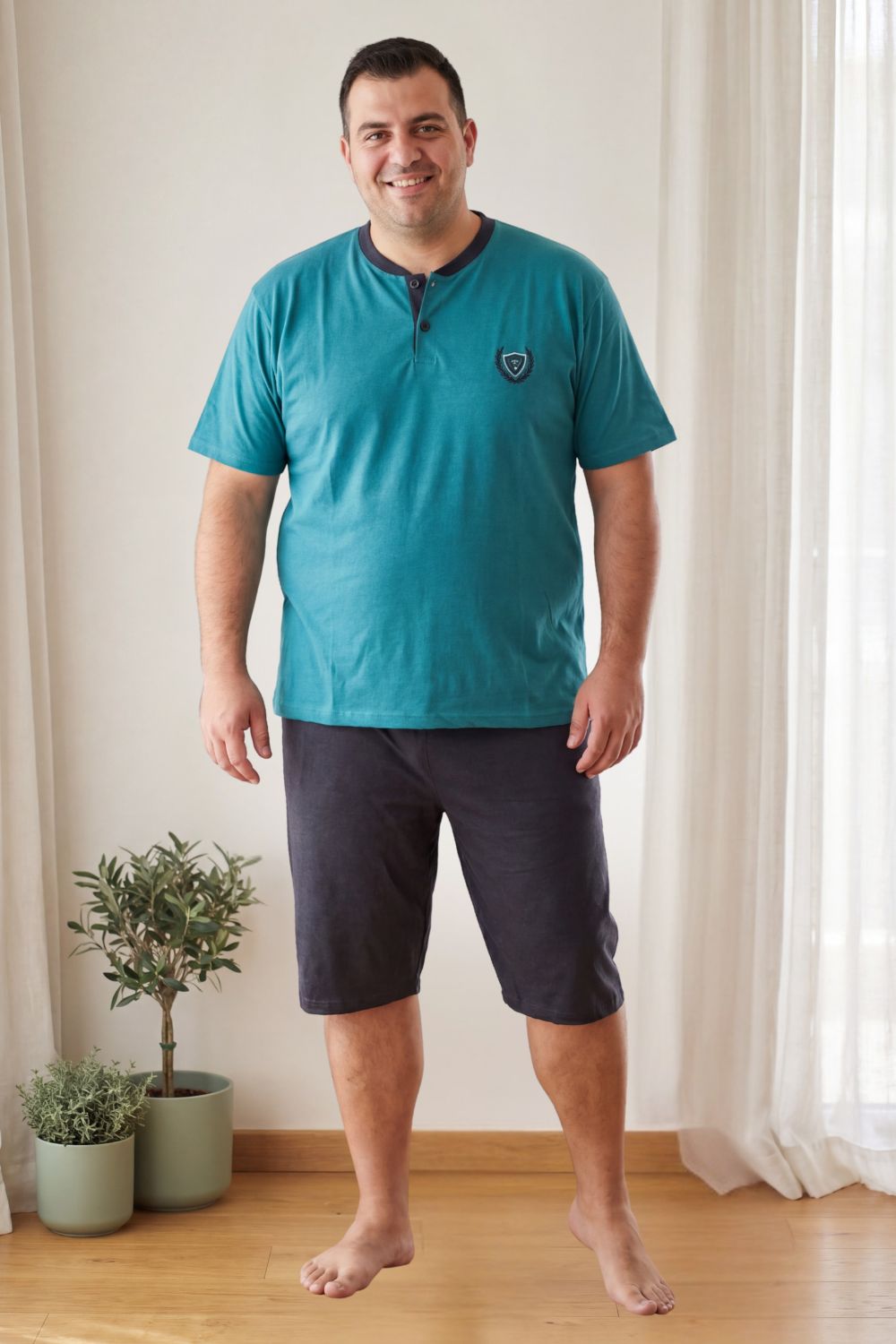 Ανδρική Βαμβακερή Πιτζάμα Καλοκαιρινή Plus Size RR1065 - ΒΕΡΑΜΑΝ, 5XL - Image 4