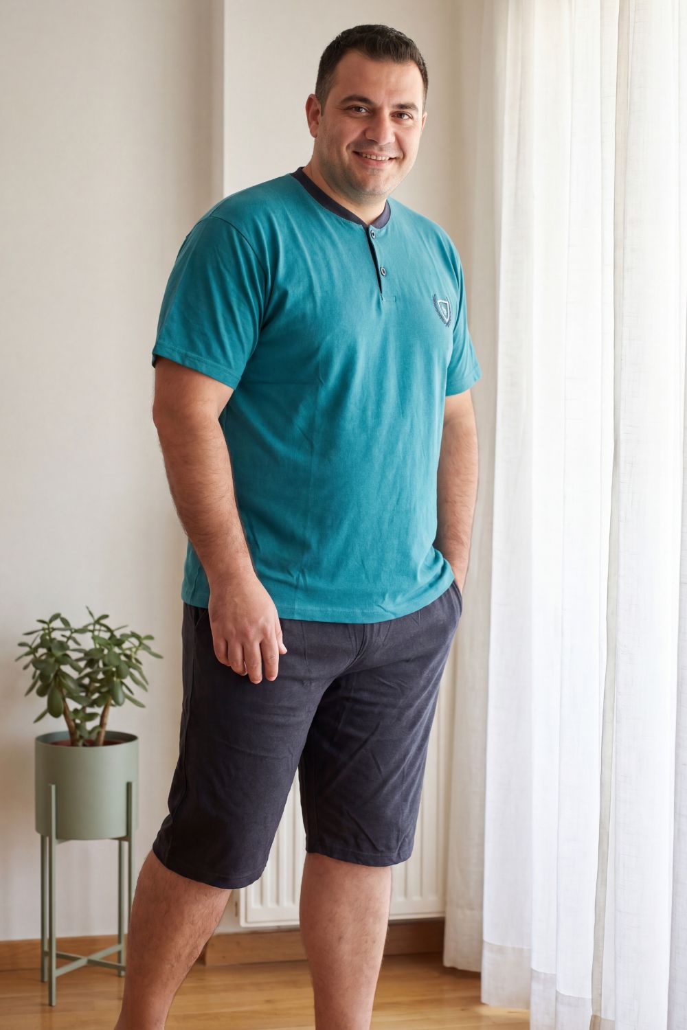 Ανδρική Βαμβακερή Πιτζάμα Καλοκαιρινή Plus Size RR1065 - ΒΕΡΑΜΑΝ, 5XL - Image 5