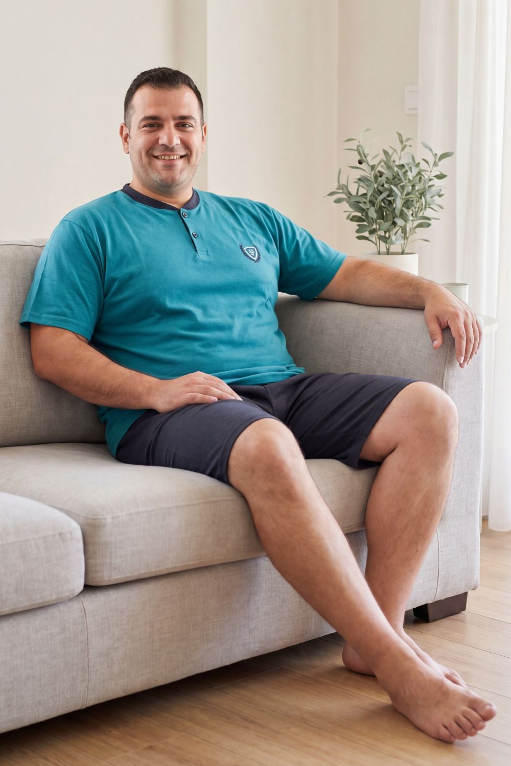 Ανδρική Βαμβακερή Πιτζάμα Καλοκαιρινή Plus Size RR1065 - ΒΕΡΑΜΑΝ, 5XL - Image 2