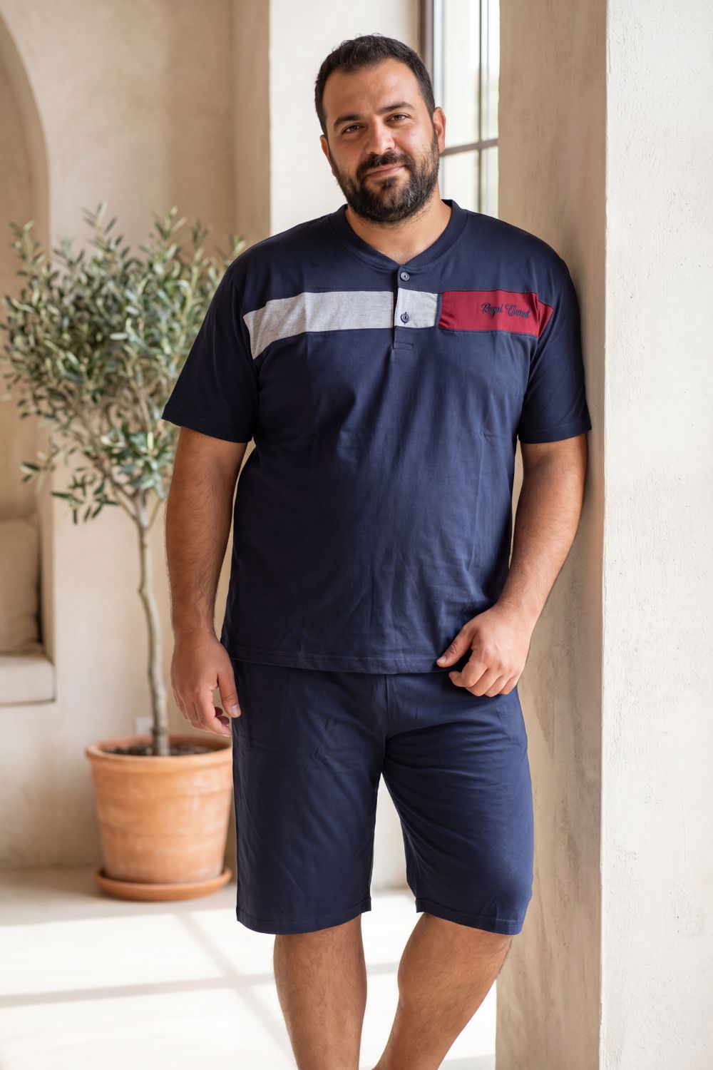 Ανδρική Βαμβακερή Πιτζάμα Καλοκαιρινή Plus Size WR2065 - ΜΠΛΕ ΣΚΟΥΡΟ, 3XL