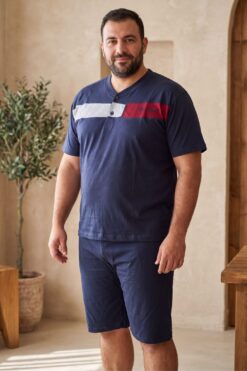 Alternative view of Ανδρική Βαμβακερή Πιτζάμα Καλοκαιρινή Plus Size WR2065 - ΜΠΛΕ ΣΚΟΥΡΟ, 3XL