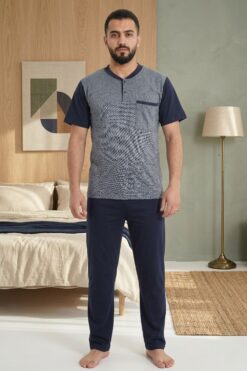 Ανδρική Βαμβακερή Πιτζάμα Κοντό Μανίκι W4983 - ΑΝΘΡΑΚΙ, XL