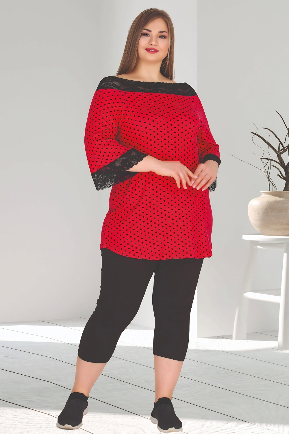 Γυναικεία Πιτζάμα Homewear Κάπρι Κοντό Μανίκι 10572 - ΚΟΚΚΙΝΟ, 3XL
