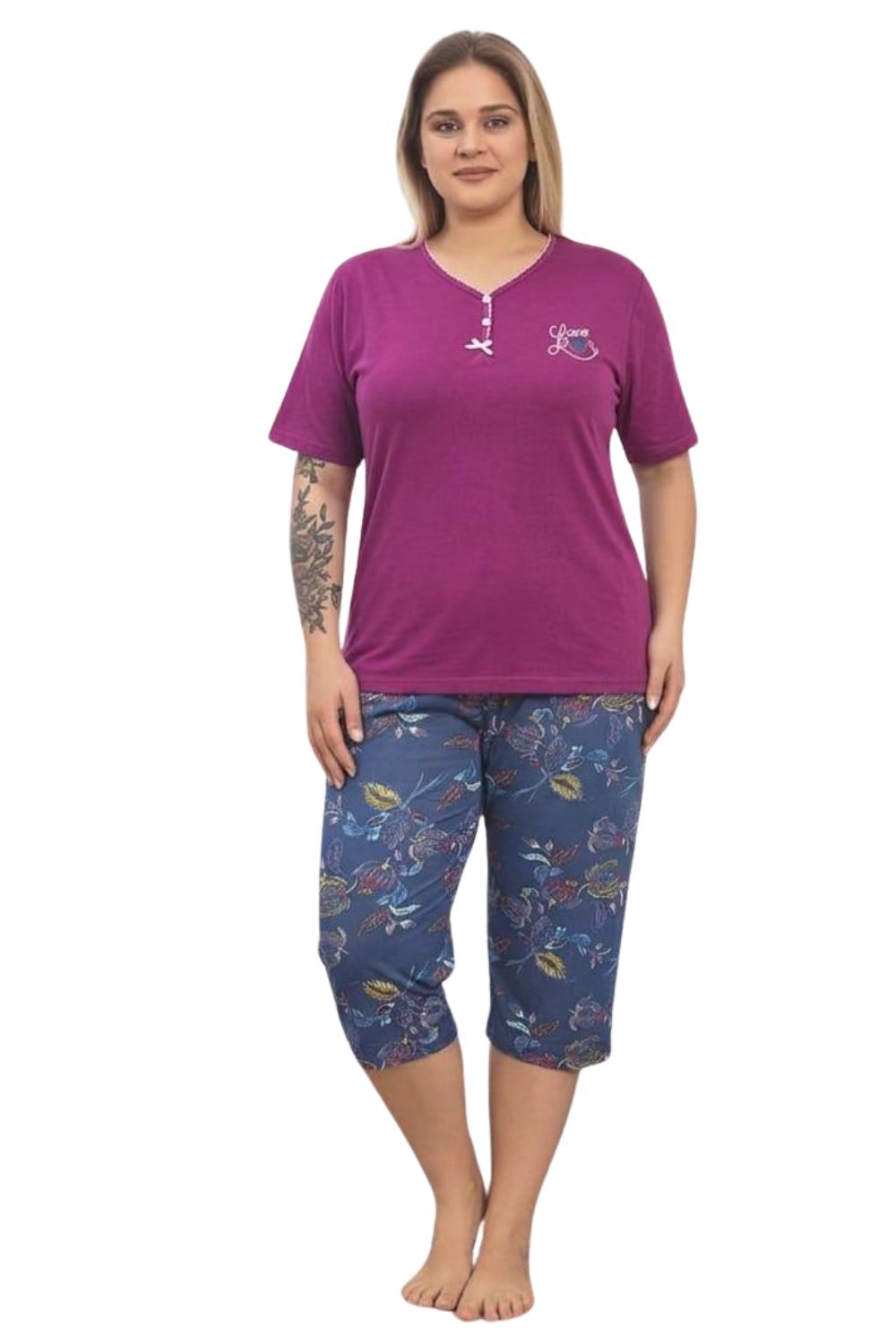 Γυναικεία Πιτζάμα Homewear Κάπρι Κοντό Μανίκι F8647 - ΜΠΟΡΝΤΟ, 3XL - Image 3