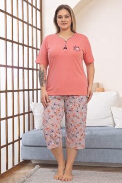 Γυναικεία Πιτζάμα Homewear Κάπρι Κοντό Μανίκι G8647 - ΚΟΡΑΛΙ, XL