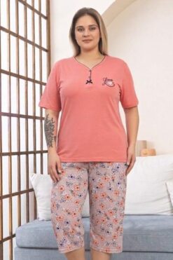 Alternative view of Γυναικεία Πιτζάμα Homewear Κάπρι Κοντό Μανίκι G8647 - ΚΟΡΑΛΙ, XL