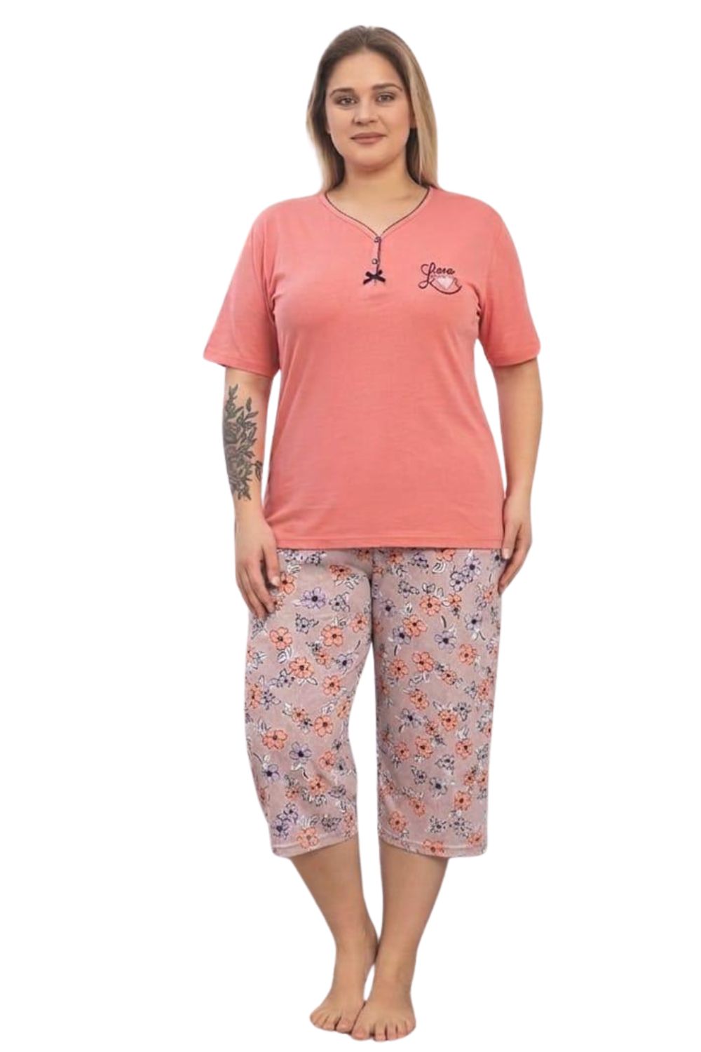 Γυναικεία Πιτζάμα Homewear Κάπρι Κοντό Μανίκι G8647 - ΚΟΡΑΛΙ, XXL - Image 3