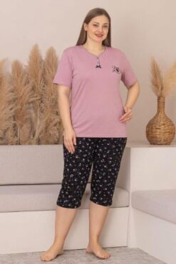 Γυναικεία Πιτζάμα Homewear Κάπρι Κοντό Μανίκι L8647 - ΣΑΠΙΟ ΜΗΛΟ, 3XL