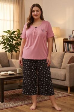 Γυναικεία Πιτζάμα Homewear Κάπρι Κοντό Μανίκι S8647 - ΣΑΠΙΟ ΜΗΛΟ, 3XL
