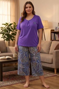Γυναικεία Πιτζάμα Homewear Κάπρι Κοντό Μανίκι W8647 - ΜΩΒ, XL