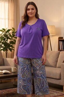 Alternative view of Γυναικεία Πιτζάμα Homewear Κάπρι Κοντό Μανίκι W8647 - ΜΩΒ, XL