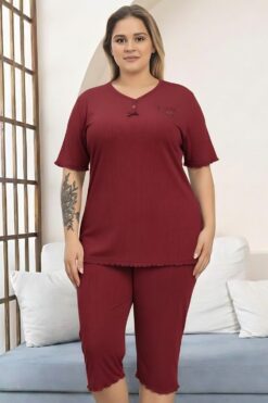 Alternative view of Γυναικεία Πιτζάμα Βαμβακερή Homewear Κάπρι Κοντό Μανίκι D8629 - ΚΟΚΚΙΝΟ, 4XL