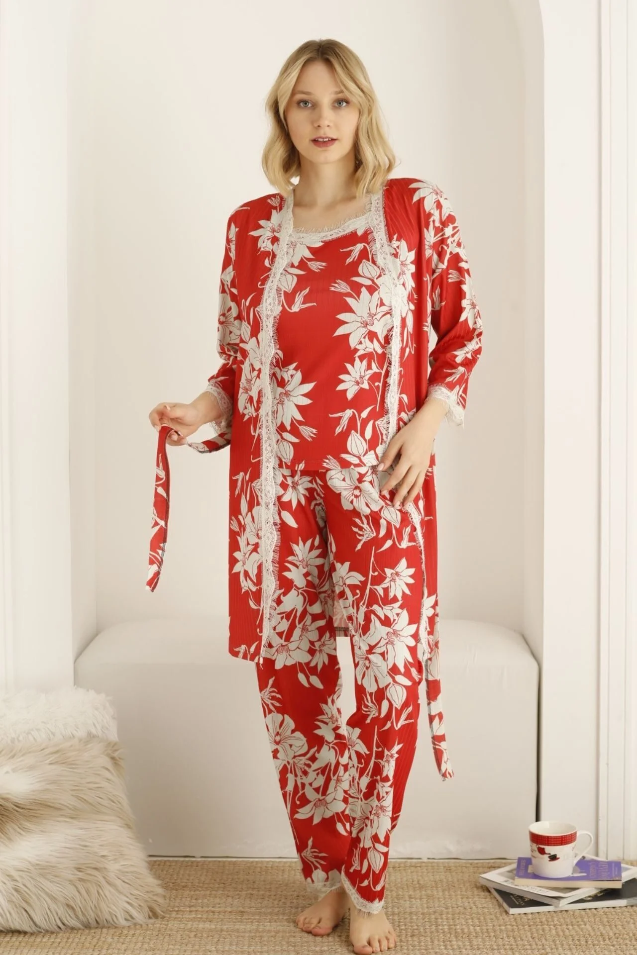 Γυναικεία Πιτζάμα Homewear Ανοιξιάτικη Φθινοπωρινή 3 τεμάχια W10036 - ΠΟΛΥΧΡΩΜΟ, L