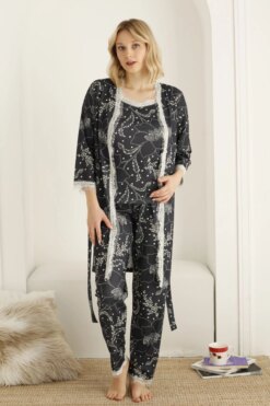 Γυναικεία Πιτζάμα Homewear Ανοιξιάτικη Φθινοπωρινή 3 τεμάχια W10039 - ΠΟΛΥΧΡΩΜΟ, L