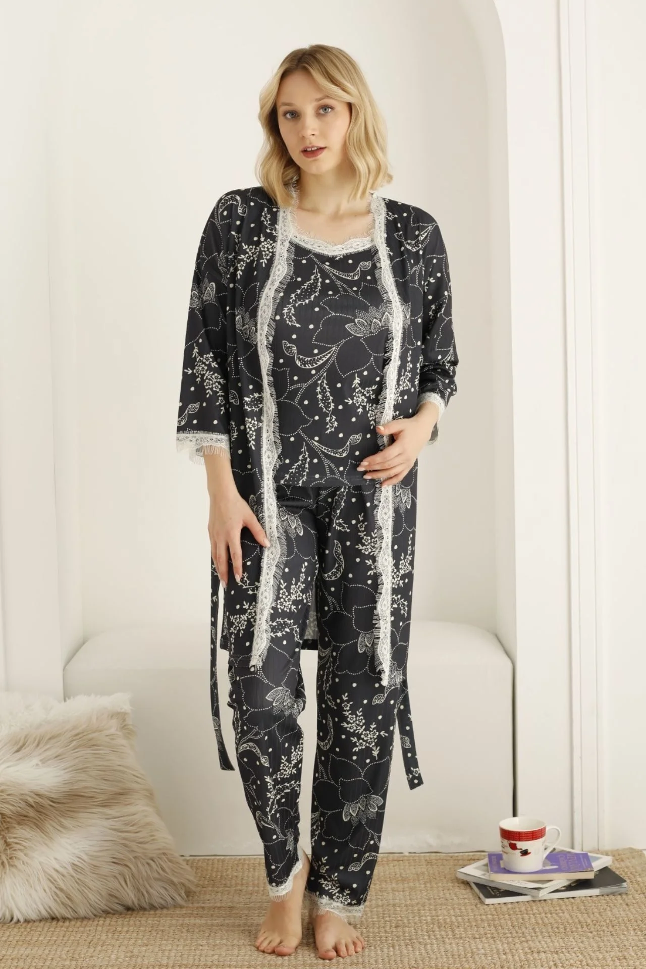 Γυναικεία Πιτζάμα Homewear Ανοιξιάτικη Φθινοπωρινή 3 τεμάχια W10039 - ΠΟΛΥΧΡΩΜΟ, L