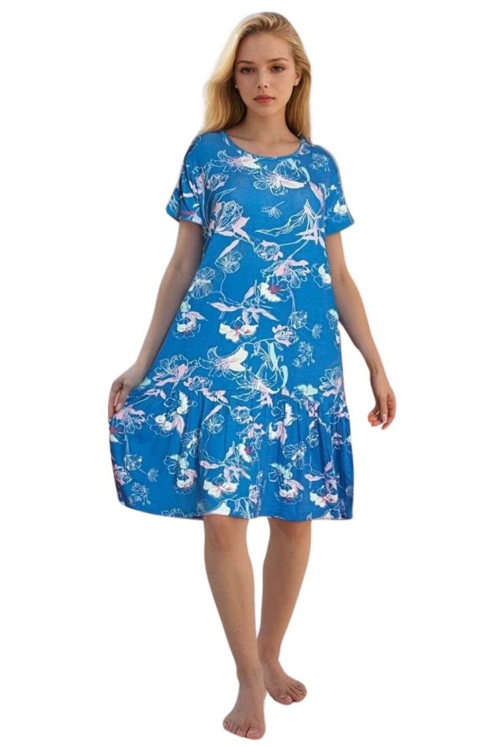 Φόρεμα Homewear Κοντό Μανίκι D5117 - ΜΠΛΕ-ΡΟΥΑ, L - Image 2
