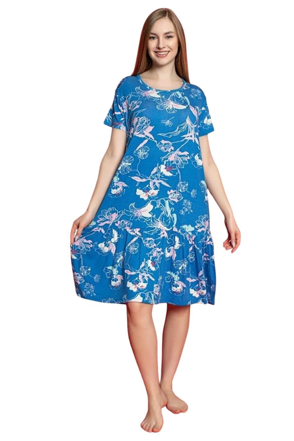 Φόρεμα Homewear Κοντό Μανίκι D5117 - ΜΠΛΕ-ΡΟΥΑ, L - Image 4