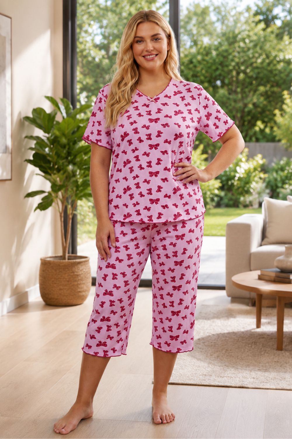 Γυναικεία Πιτζάμα Homewear με Φιογκάκια R8652 - ΡΟΖ, 3XL - Image 3