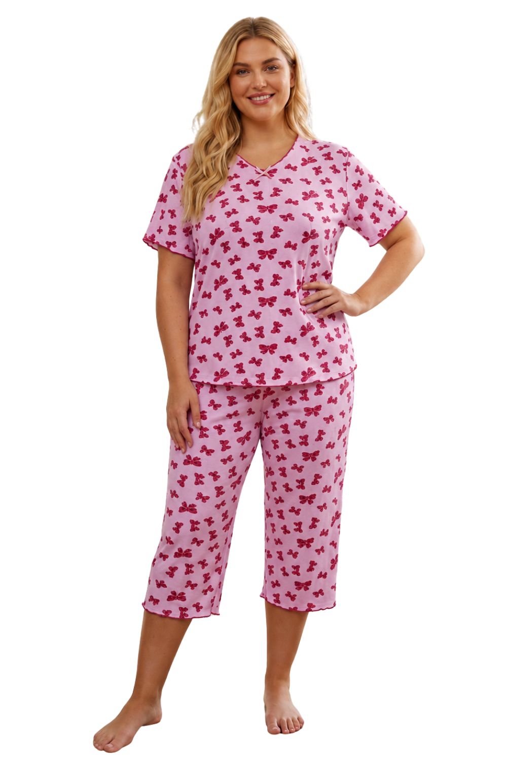 Γυναικεία Πιτζάμα Homewear με Φιογκάκια R8652 - ΡΟΖ, 3XL - Image 4