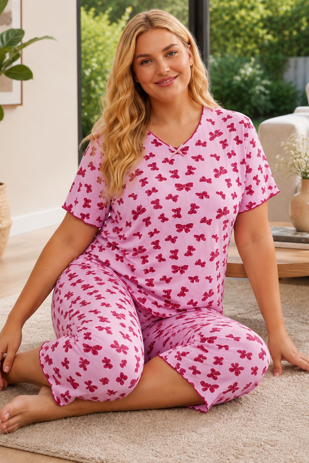 Γυναικεία Πιτζάμα Homewear με Φιογκάκια R8652 - ΡΟΖ, 3XL - Image 2