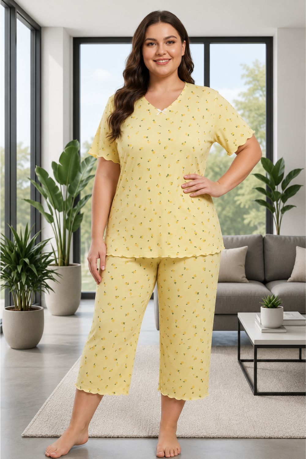 Γυναικεία Πιτζάμα Homewear με Λεμονάκια D8652 - ΚΙΤΡΙΝΟ, 5XL - Image 3