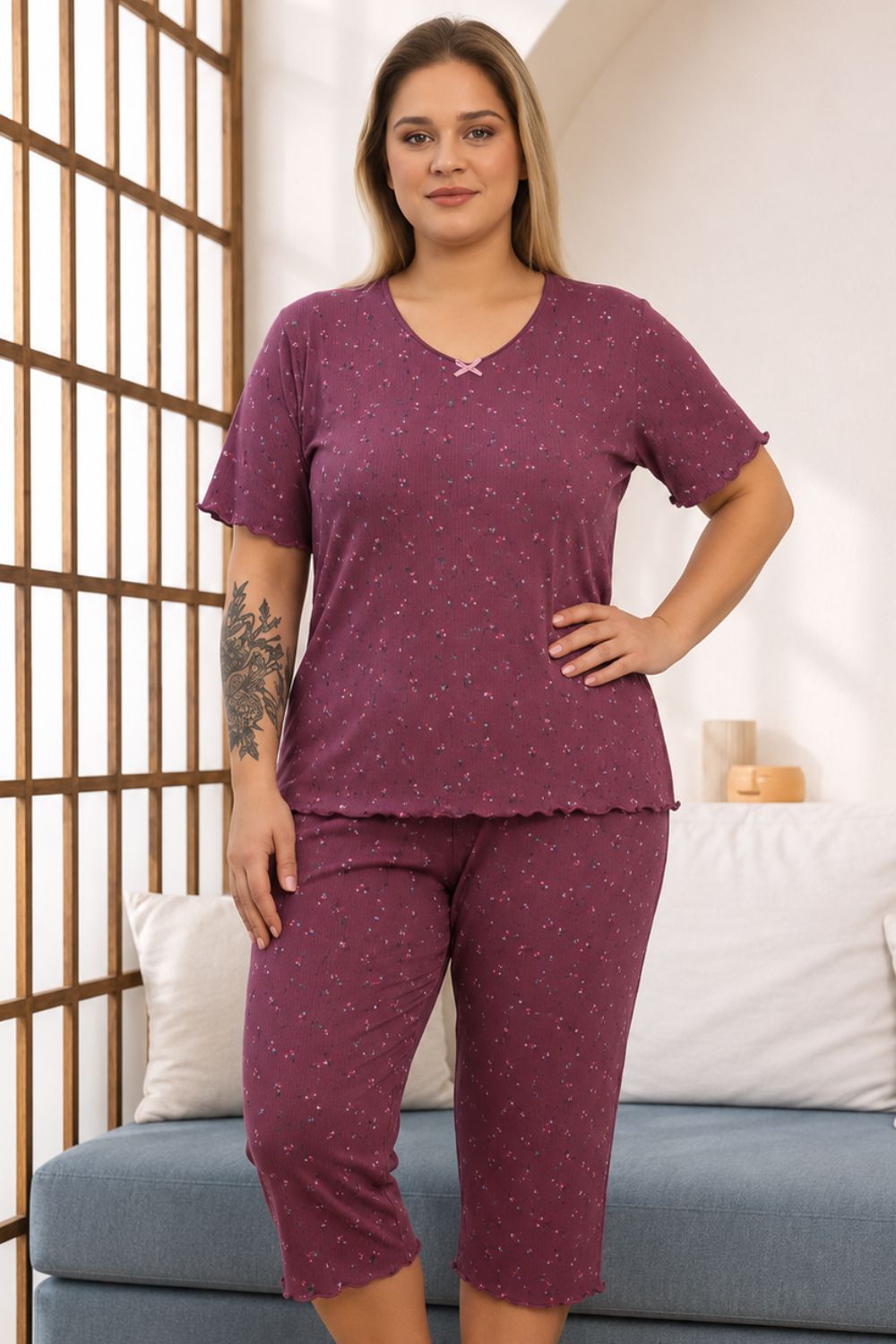 Γυναικεία Πιτζάμα Homewear με Μικρά Λουλουδάκια S8652 - VIZON, 4XL