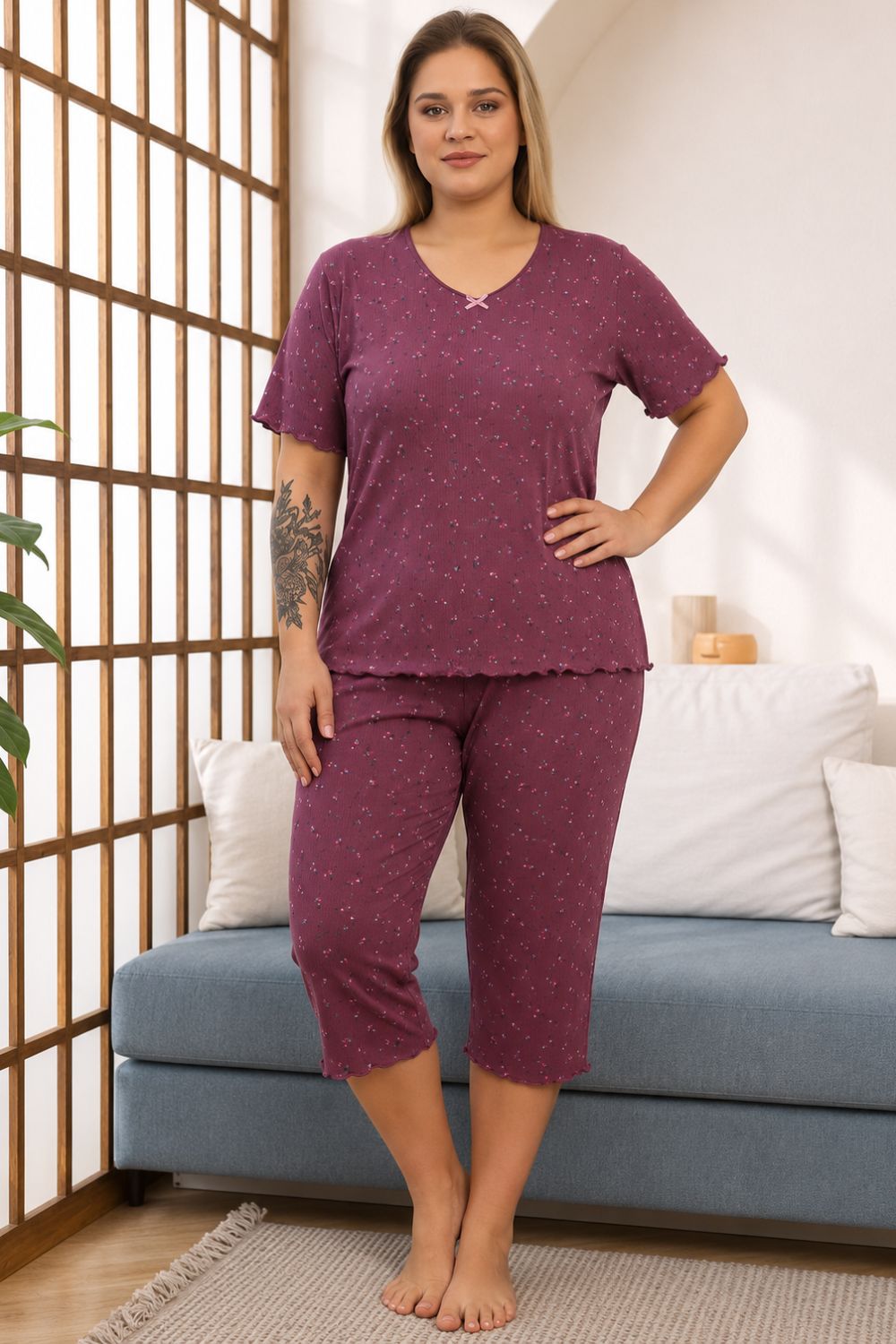 Γυναικεία Πιτζάμα Homewear με Μικρά Λουλουδάκια S8652 - VIZON, 4XL - Image 3