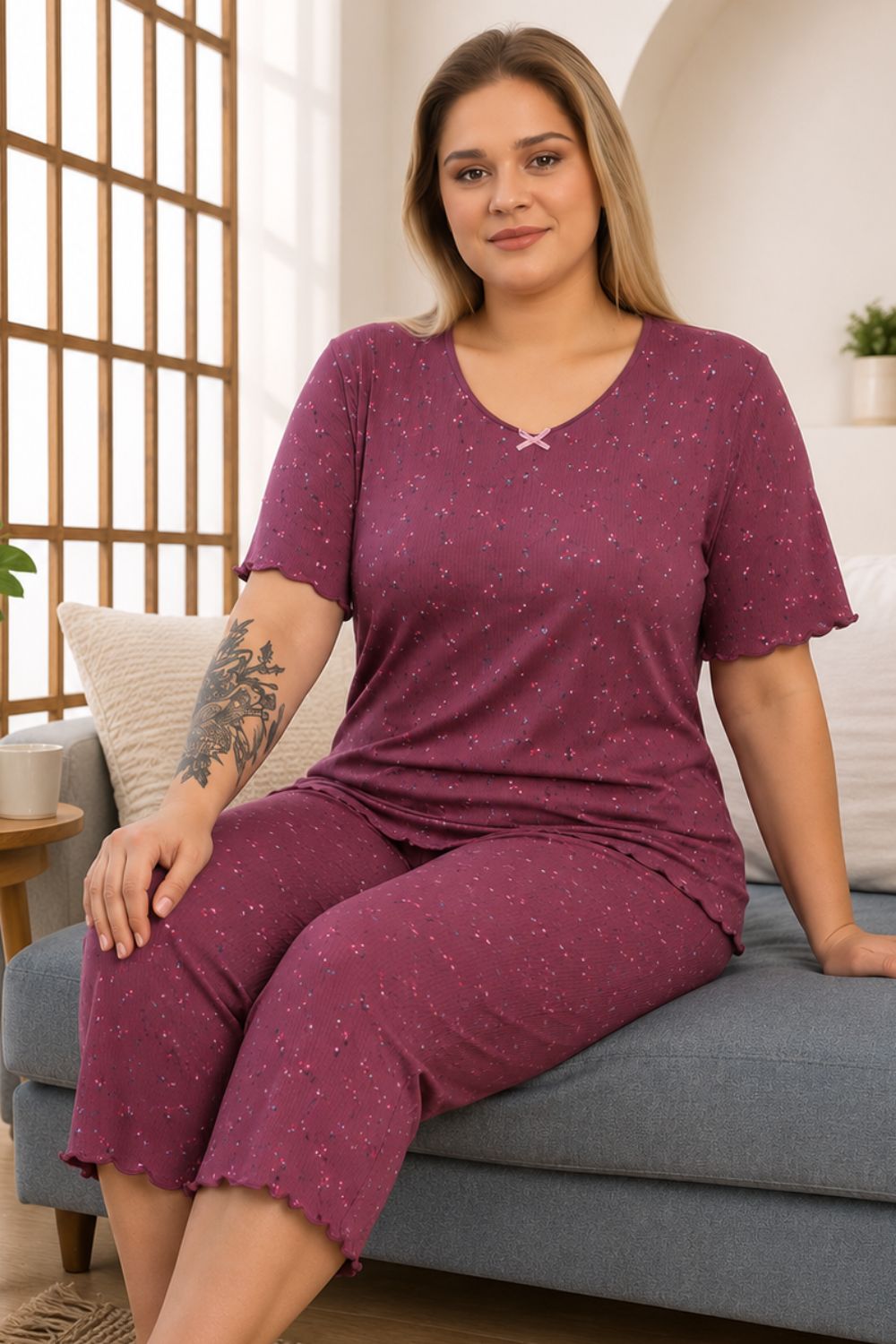 Γυναικεία Πιτζάμα Homewear με Μικρά Λουλουδάκια S8652 - VIZON, 4XL - Image 2