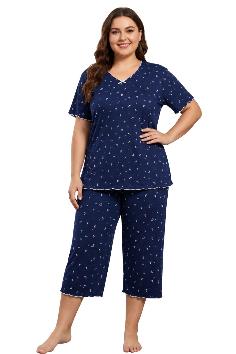 Γυναικεία Πιτζάμα Homewear με Μικρά Λουλουδάκια W8652 - ΜΠΛΕ, XL - Image 4