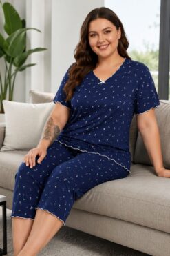 Alternative view of Γυναικεία Πιτζάμα Homewear με Μικρά Λουλουδάκια W8652 - ΜΠΛΕ, 3XL