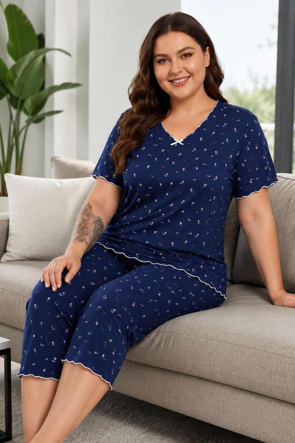 Γυναικεία Πιτζάμα Homewear με Μικρά Λουλουδάκια W8652 - ΜΠΛΕ, XL - Image 2