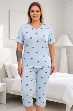 Γυναικεία Πιτζάμα Homewear με Πεταλούδες D8618 - ΓΑΛΑΖΙΟ, 3XL