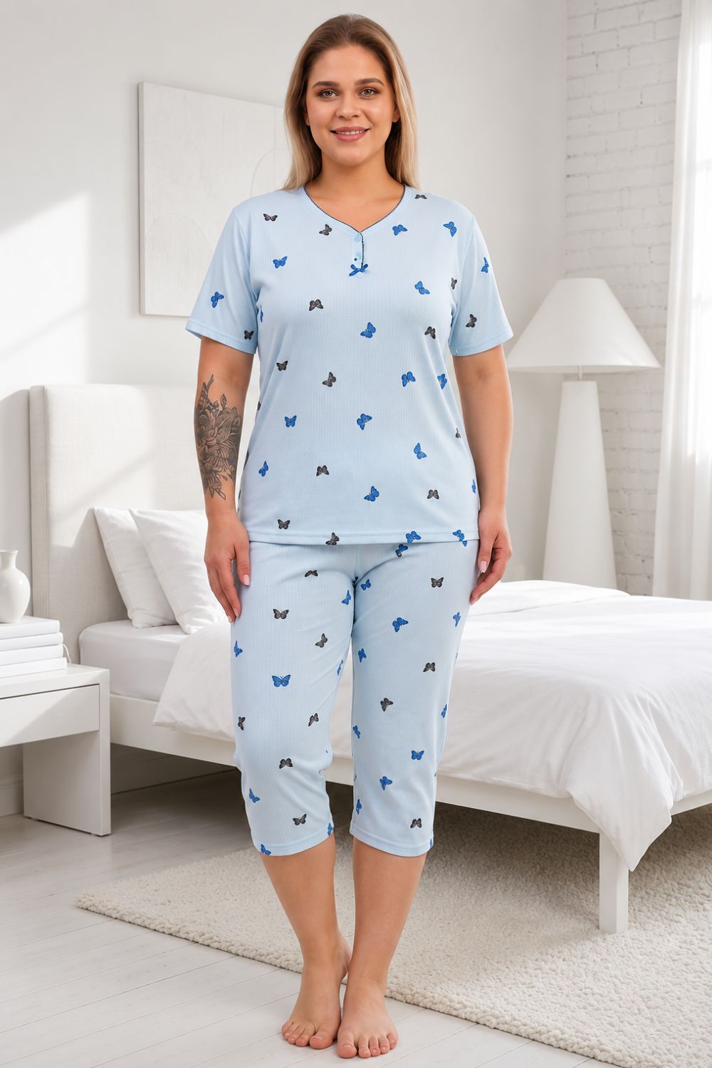 Γυναικεία Πιτζάμα Homewear με Πεταλούδες D8618 - ΓΑΛΑΖΙΟ, 4XL - Image 3