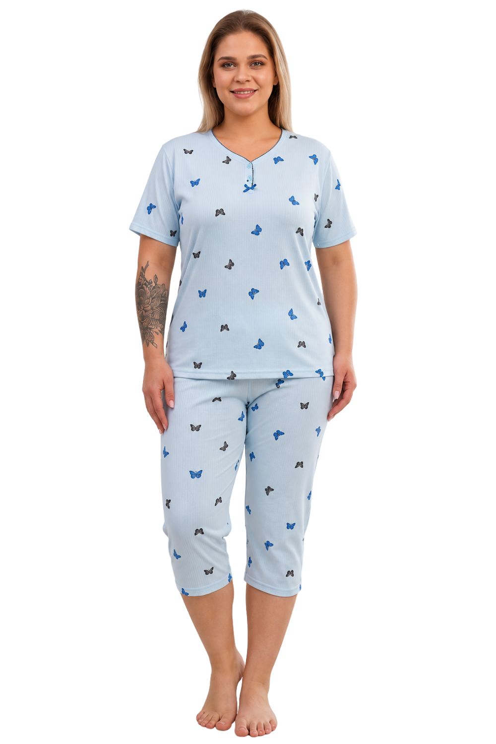 Γυναικεία Πιτζάμα Homewear με Πεταλούδες D8618 - ΓΑΛΑΖΙΟ, 4XL - Image 4