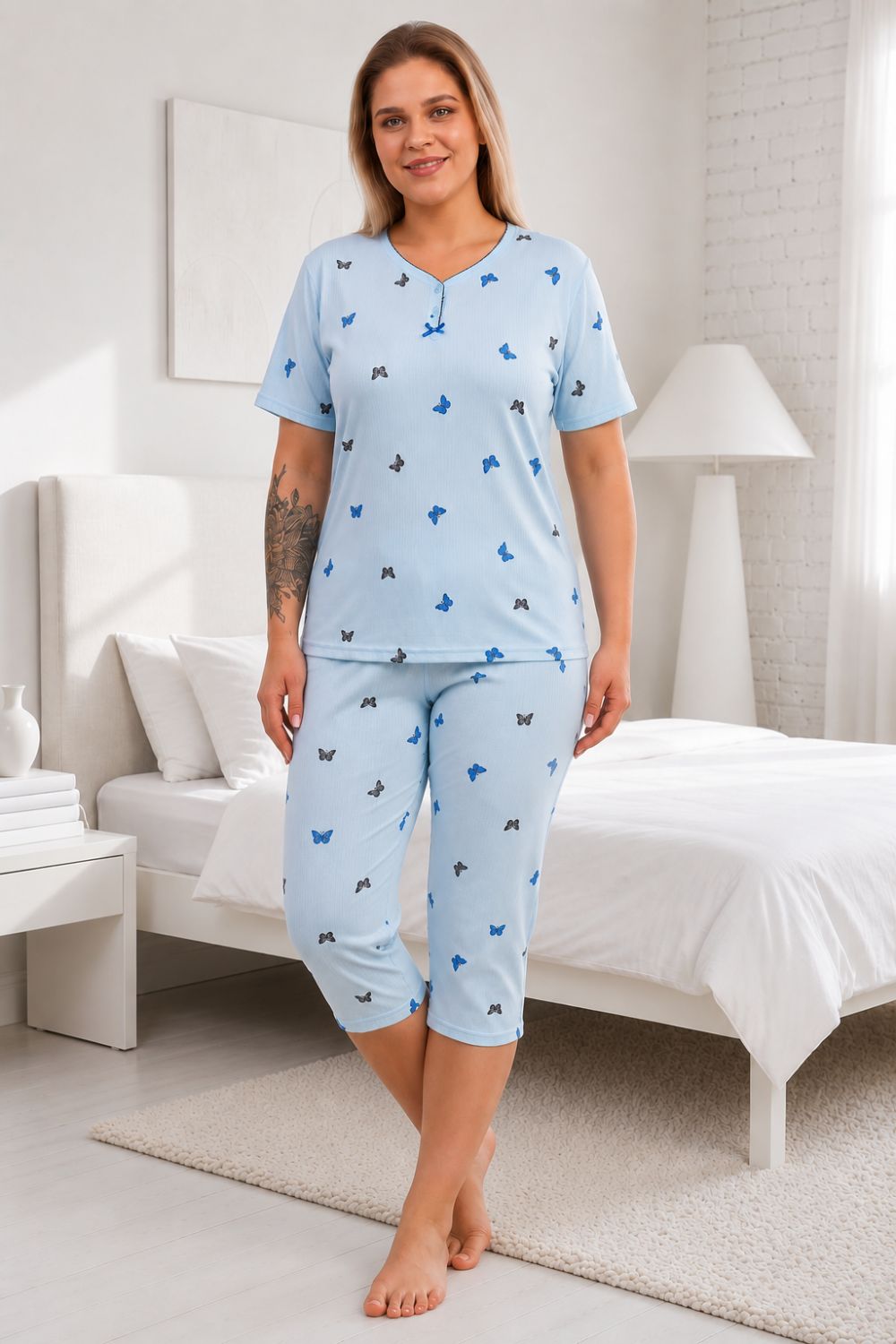 Γυναικεία Πιτζάμα Homewear με Πεταλούδες D8618 - ΓΑΛΑΖΙΟ, 4XL - Image 2