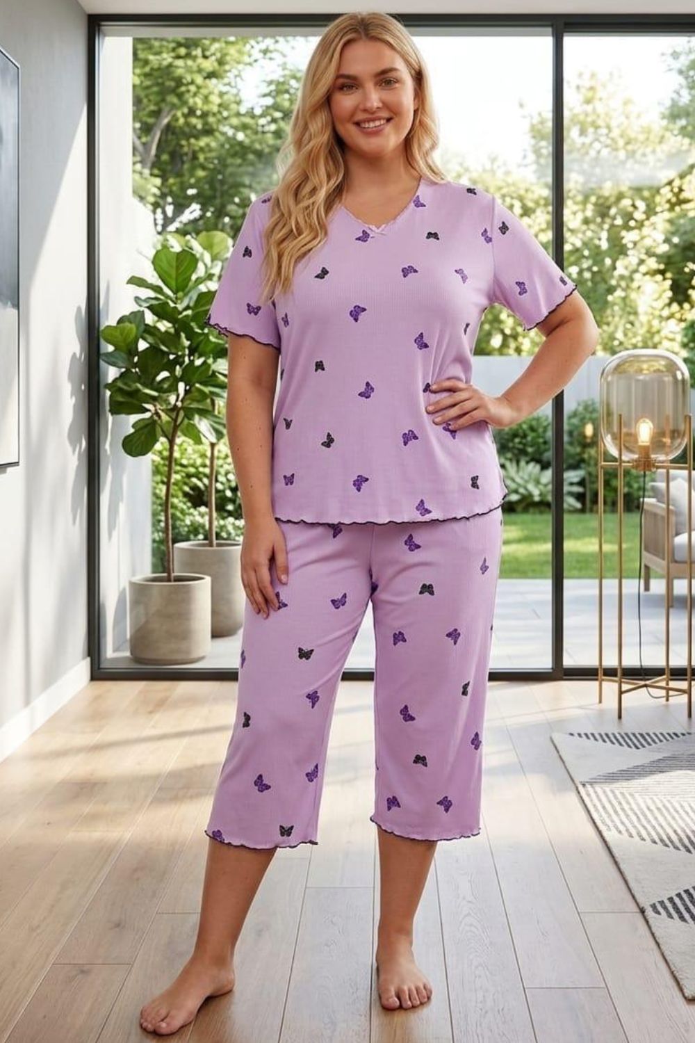 Γυναικεία Πιτζάμα Homewear με Πεταλούδες G8652 - ΛΙΛΑ, 3XL - Image 4