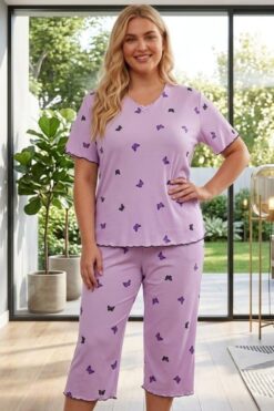 Γυναικεία Πιτζάμα Homewear με Πεταλούδες G8652 - ΛΙΛΑ, 4XL