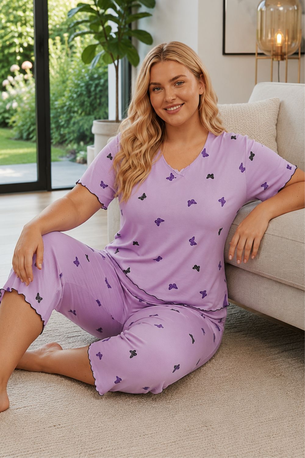 Γυναικεία Πιτζάμα Homewear με Πεταλούδες G8652 - ΛΙΛΑ, 3XL - Image 2