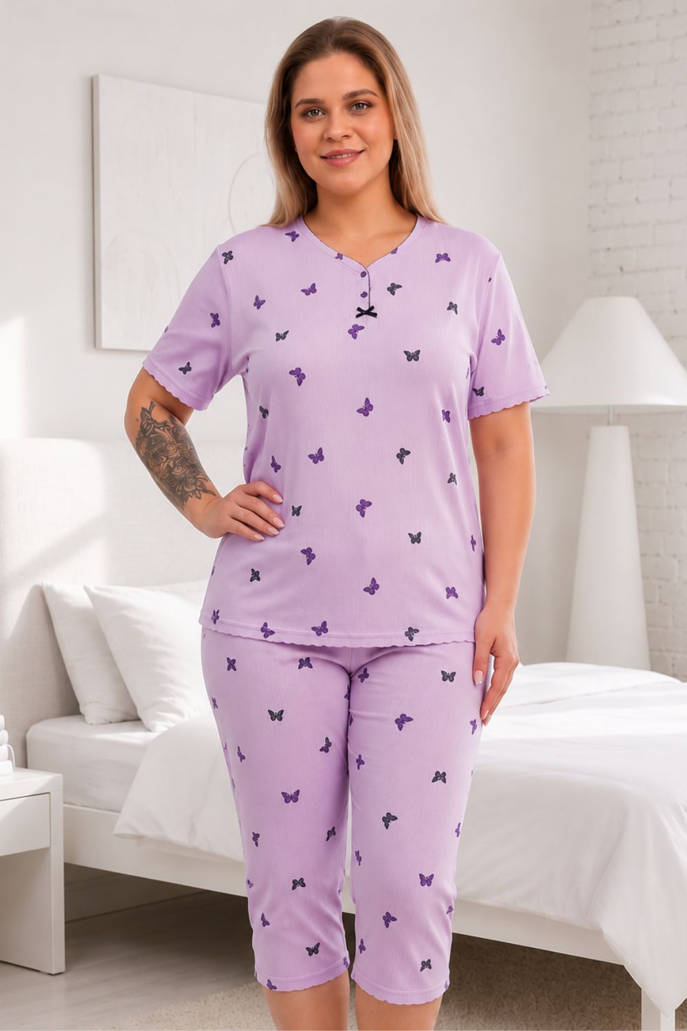 Γυναικεία Πιτζάμα Homewear με Πεταλούδες S8618 - ΛΙΛΑ, 5XL
