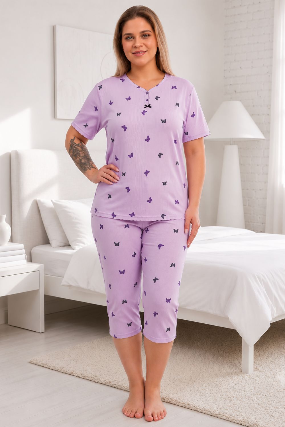 Γυναικεία Πιτζάμα Homewear με Πεταλούδες S8618 - ΛΙΛΑ, 5XL - Image 4