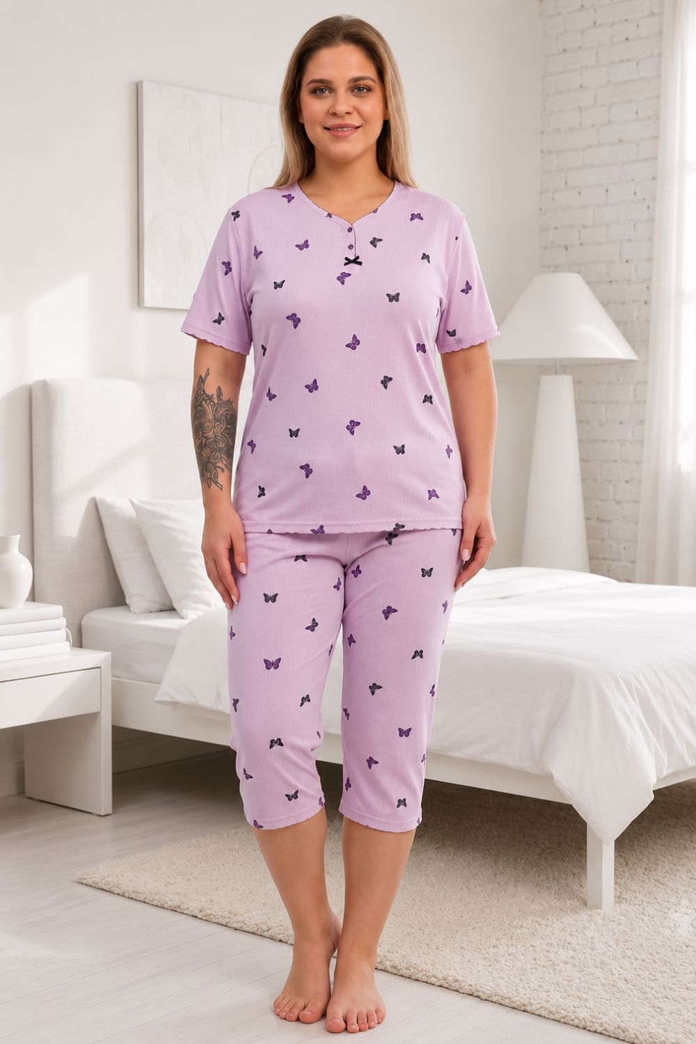 Γυναικεία Πιτζάμα Homewear με Πεταλούδες S8618 - ΛΙΛΑ, 5XL - Image 2