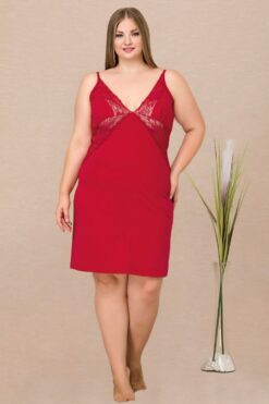 Μονόχρωμο Γυναικείο Νυχτικό Plus Size 8900 - ΚΟΚΚΙΝΟ, 3XL