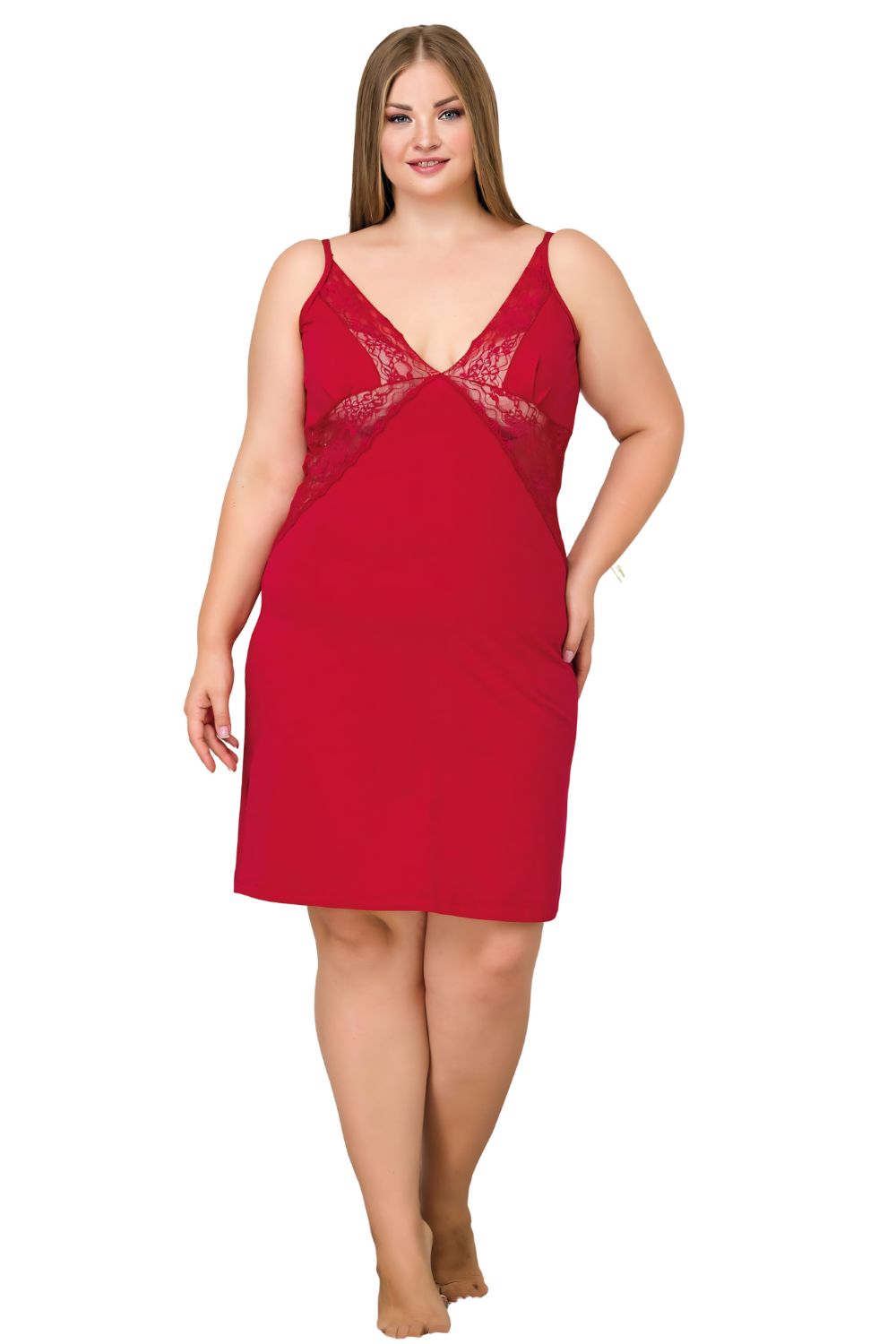 Μονόχρωμο Γυναικείο Νυχτικό Plus Size 8900 - ΚΟΚΚΙΝΟ, 4XL - Image 4